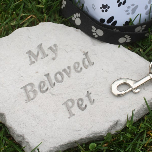 Pet Memorial Stone with a leash and bag